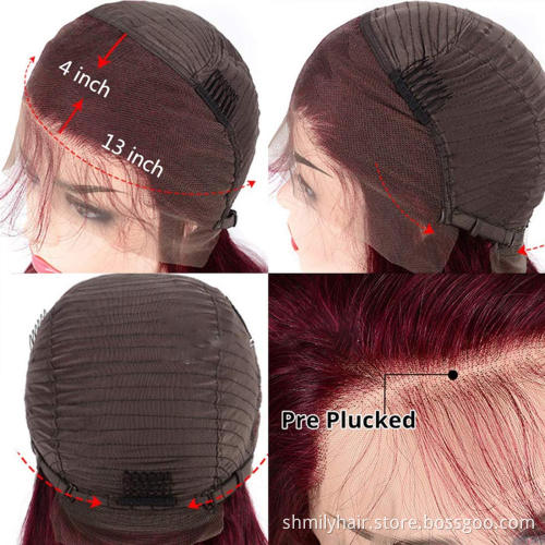 Factory Direct Supply 13x4 Lace Frontal Wig Brazilian Human Hair Silk Straight Cuticle Aligned Hair Transparent 99J Lace Wig